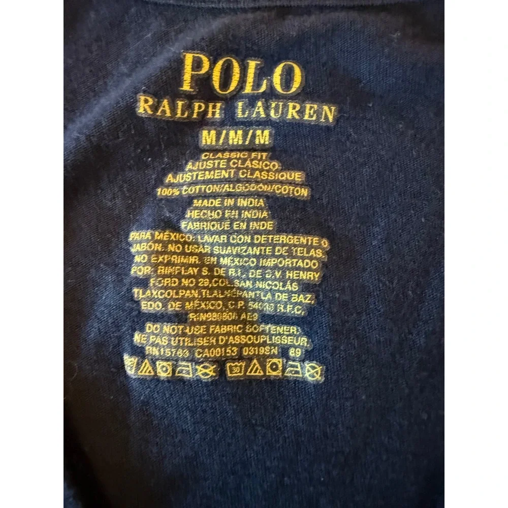 Polo Ralph Lauren Mens V-Neck T-Shirt Navy Blue Classic Fit Cotton Size M